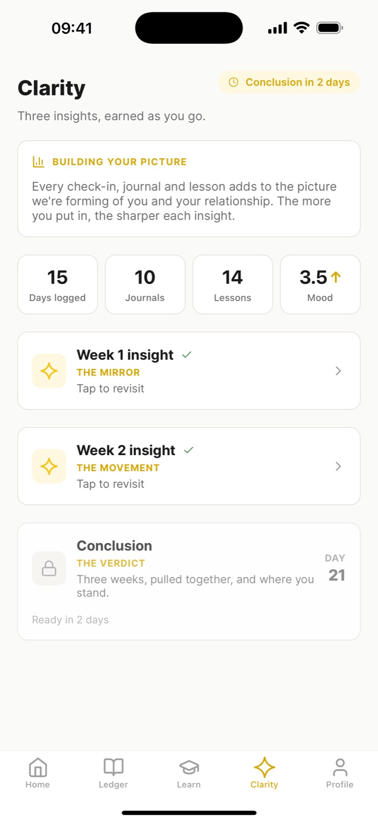 Weekly insights and your conclusion in Clarity