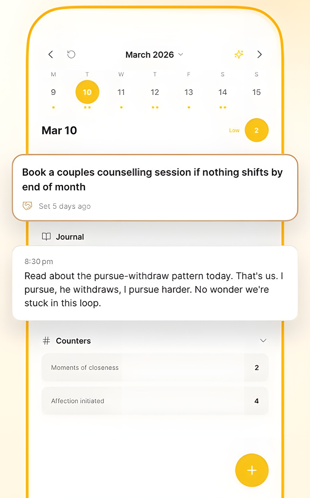 The Relationsight app showing patterns in your relationship